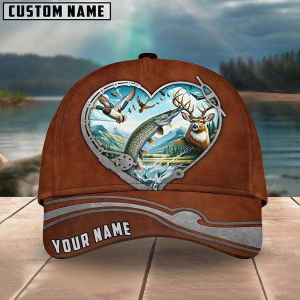 Maxcorners Pike Fishing Heart Customized Name 3D Cap