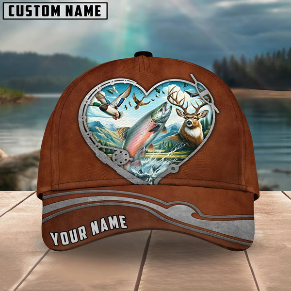 Maxcorners Salmon Fishing Heart Customized Name 3D Cap