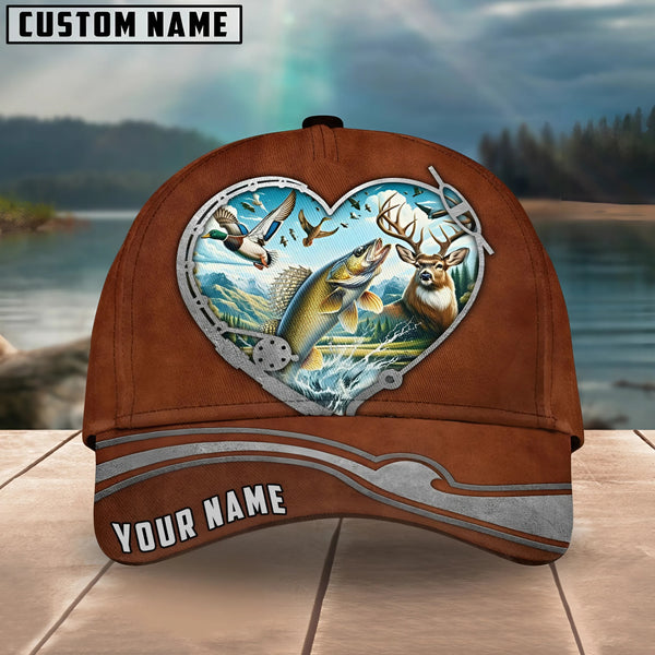 Maxcorners Walleye Fishing Heart Customized Name 3D Cap