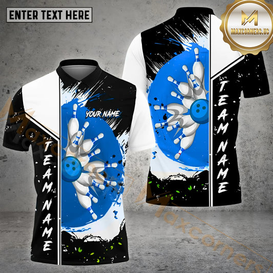 Maxcorners Sunny Bowling & Pins Pattern Multicolor Option Customized Name, Team Name 3D Polo Shirt (4 Colors)