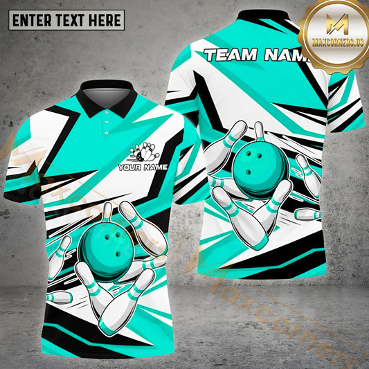 Maxcorners Bowling & Pins Mixing Pattern Multicolor Option Customized Name, Team Name 3D Polo Shirt (4 Colors)