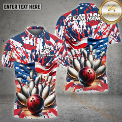 Maxcorners Colorful Of USA Flag  Bowling Jersey Personalized Name, Team Name 3D Shirt
