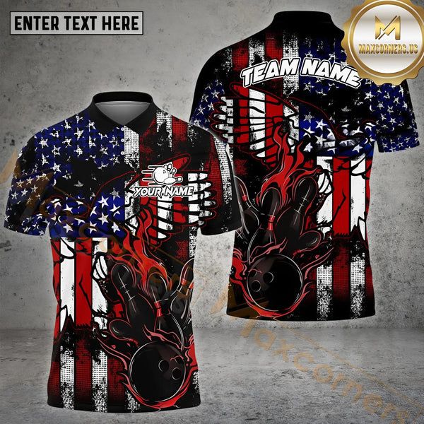 Maxcorners USA Flag And Wing  Bowling Jersey Personalized Name, Team Name 3D Shirt