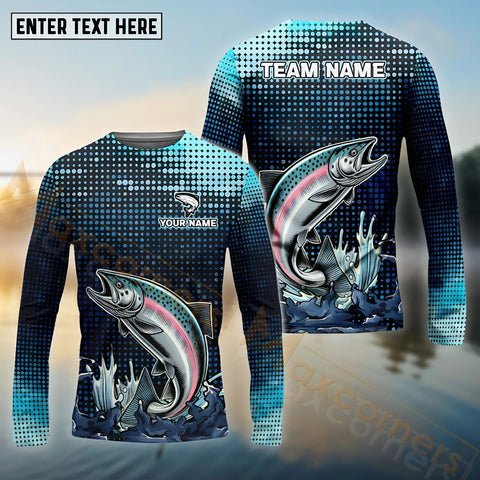 Maxcorners Customize Name Salmon Fishing Sky Blue Black Shirt