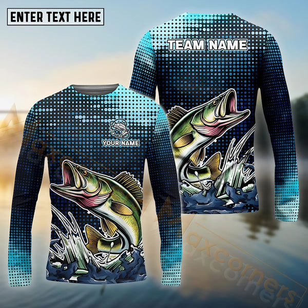 Maxcorners Customize Name Walleye Fishing Sky Blue Black Shirt