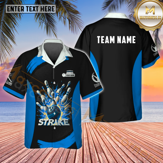 Maxcorners Strike Bowling Multicolor Customized Name, Team Name Hawaiian Shirt (4 Colors)