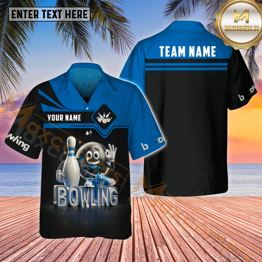 Maxcorners Funny Bowling & Pins Multicolor Customized Name, Team Name Hawaiian Shirt (4 Colors)