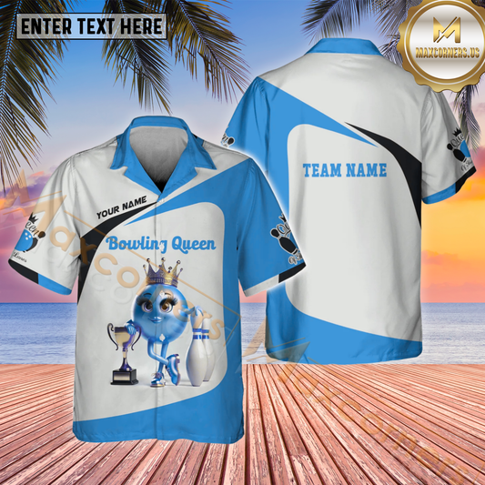 Maxcorners Queen Bowling & Pins Multicolor Customized Name, Team Name Hawaiian Shirt (4 Colors)
