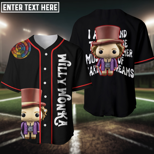 Maxcorners Personalized  Willy Wonka Baseball Jerseys Custom For Tom Dial