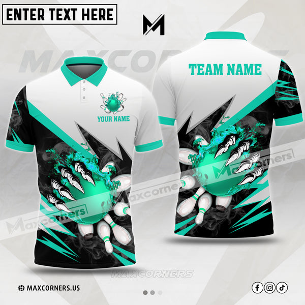 Maxcorners Bowling & Pins Jersey Multicolor Option Customized Name, Team Name 3D Polo Shirt (4 Colors)