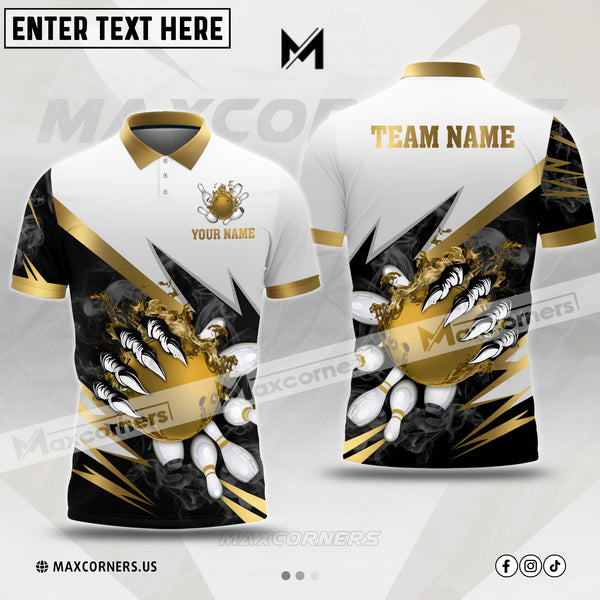 Maxcorners Bowling & Pins Jersey Multicolor Option Customized Name, Team Name 3D Polo Shirt (4 Colors)