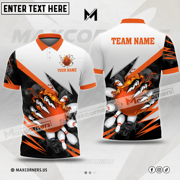 Maxcorners Bowling & Pins Jersey Multicolor Option Customized Name, Team Name 3D Polo Shirt (4 Colors)