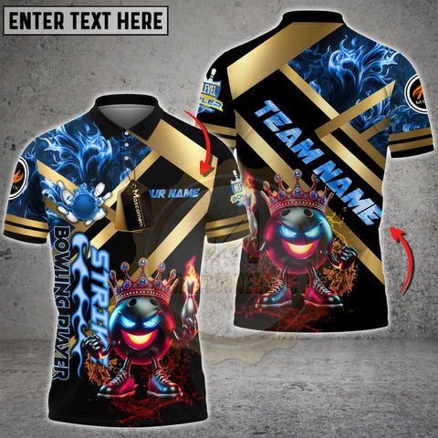 Maxcorners Bowling Shirt Royal Fireball Gold Stripe Design Multicolor Options Personalized Name, Team Name 3D Shirt For Tony