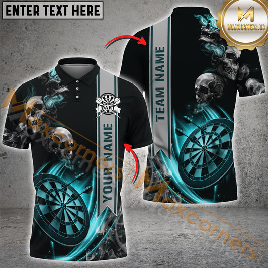 Maxcorners Darts Smoke Flame Skull Dartboard Multicolor Options Personalized Name, Team Name 3D Polo Shirt (4 Colors)
