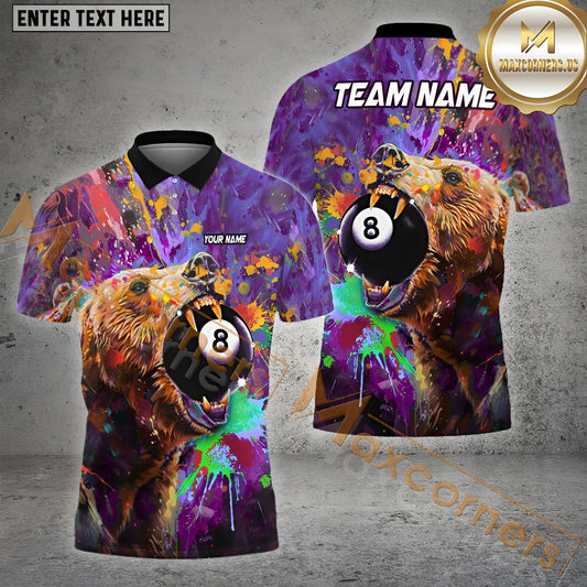 Maxcorners Billiard Bear 8 Ball Colorful Multicolor Options Personalized Name, Team Name 3D Shirt (4 Colors)