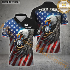 Maxcorners Billiard 8 Ball, 9 Ball, 10 Ball Eagle Flag Of US Pattern Options Personalized Name, Team Name 3D Shirt