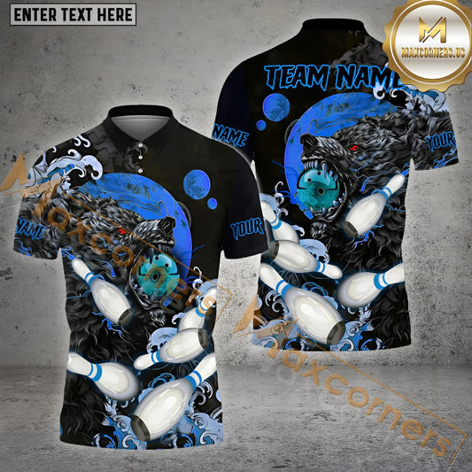 Maxcorners Bowling Monster Moon Multicolor Options Personalized Name, Team Name 3D Shirt (4 Colors)