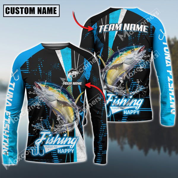 Maxcorners Tuna Fishing Sport Jersey Fishing Make Me Happy Sun Protection Personalized Name Team Name 3D Shirts