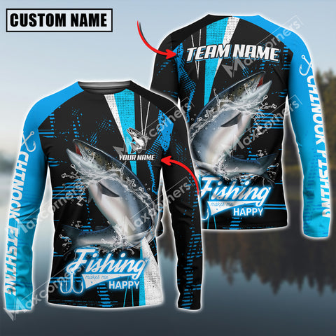 Maxcorners Chinook Fishing Sport Jersey Fishing Make Me Happy Sun Protection Personalized Name Team Name 3D Shirts