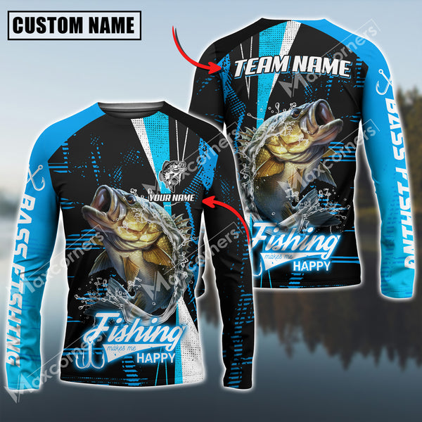 Maxcorners Bass Fishing Sport Jersey Fishing Make Me Happy Sun Protection Personalized Name Team Name 3D Shirts