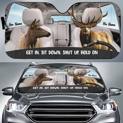 Maxcorners Elk Couple Hunting Custom His Name & Her Name All Over Printed 3D Car Sun Shade