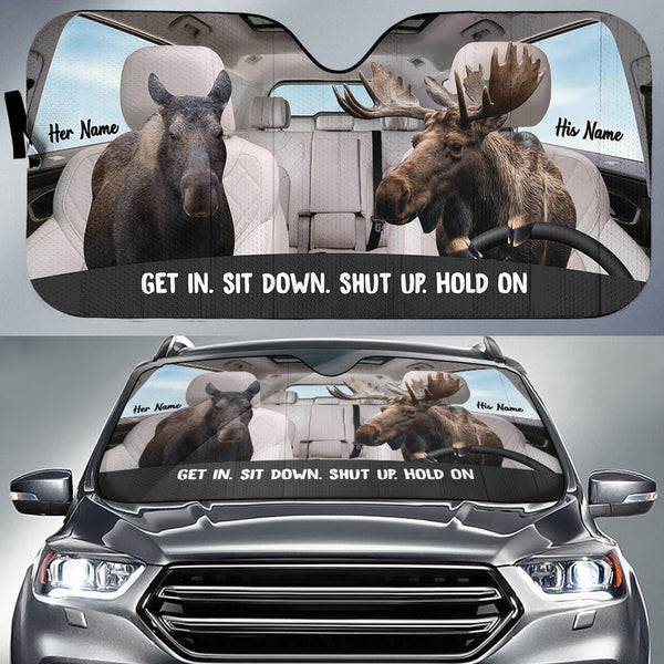 Maxcorners Moose Couple Hunting Custom His Name & Her Name All Over Printed 3D Car Sun Shade