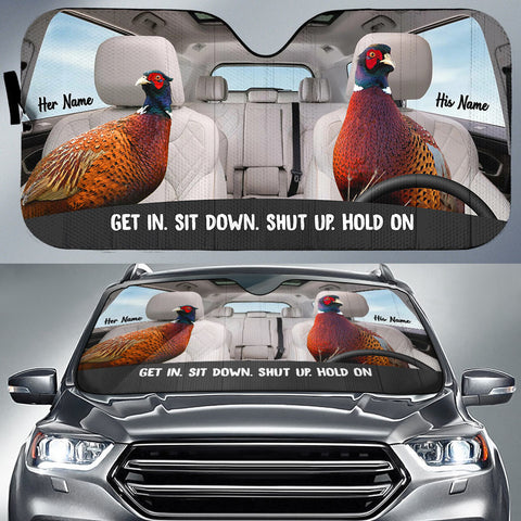 Maxcorners Pheasant Couple Hunting Custom His Name & Her Name All Over Printed 3D Car Sun Shade