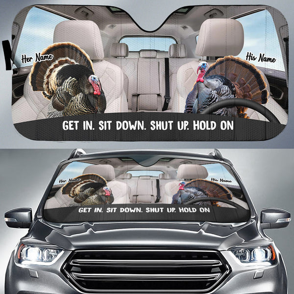 Maxcorners Turkey Couple Hunting Custom His Name & Her Name All Over Printed 3D Car Sun Shade