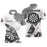 Maxcorners Retro Grey White Pattern Custom Darts Polo & Quarter-Zip Shirts, Grunge Darts Team Jerseys For Matthew