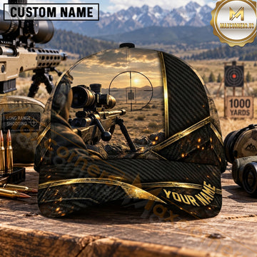 Maxcorners Long Range Shooting Scoped Rifle Black Gold Carbon Fiber Personalized Name 3D Cap