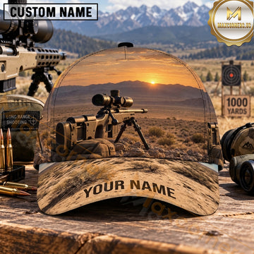 Maxcorners Long Range Shooting Precision Rifle Sandy Desert Sunrise Personalized Name 3D Cap