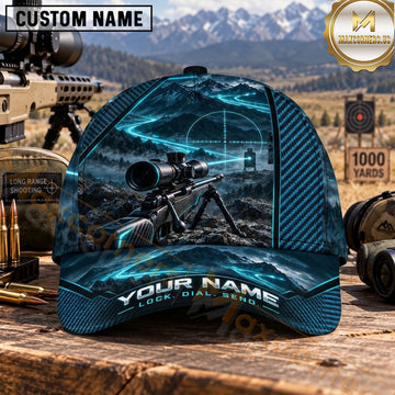 Maxcorners Long Range Shooting Precision Rifle Electric Blue Crosshair Personalized Name 3D Cap
