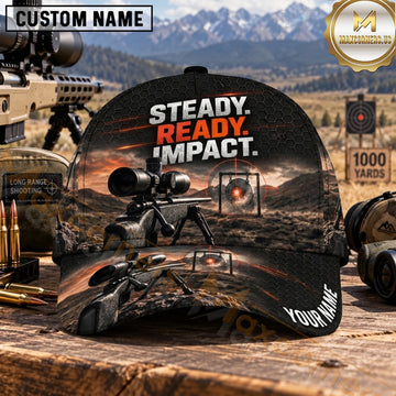 Maxcorners Long Range Shooting Steady Ready Impact Sunset Rifle Personalized Name 3D Cap