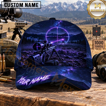 Maxcorners Long Range Shooting Precision Rifle Purple Glow Crosshair Personalized Name 3D Cap