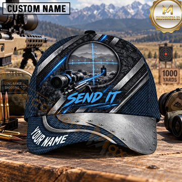 Maxcorners Long Range Shooting Send It Blue Crosshair Personalized Name 3D Cap