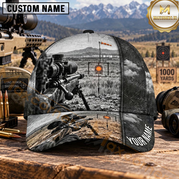 Maxcorners Long Range Shooting Target Rifle Grayscale Orange Bullseye Personalized Name 3D Cap