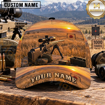 Maxcorners Long Range Shooting Precision Rifle Golden Sunset Personalized Name 3D Cap