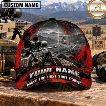 Maxcorners Long Range Shooting First Shot Red Black Rifle Personalized Name 3D Cap