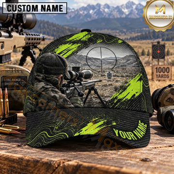 Maxcorners Long Range Shooting Precision Marksman Neon Green Slashes Personalized Name 3D Cap