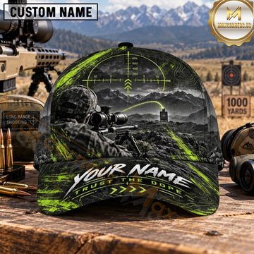 Maxcorners Long Range Shooting Scoped Rifle Neon Green Crosshair Personalized Name 3D Cap