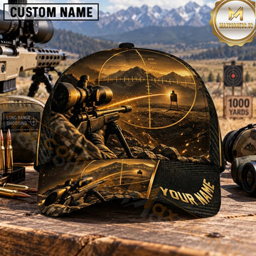 Maxcorners Long Range Shooting Scoped Rifle Golden Crosshair Personalized Name 3D Cap