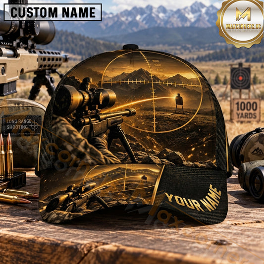 Maxcorners Long Range Shooting Scoped Rifle Golden Crosshair Personalized Name 3D Cap