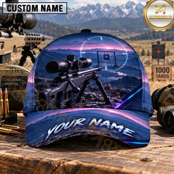 Maxcorners Long Range Shooting Scoped Rifle Purple Blue Twilight Personalized Name 3D Cap