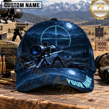 Maxcorners Long Range Shooting Scoped Rifle Blue Moonlit Forest Personalized Name 3D Cap