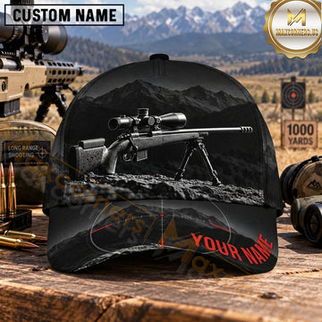 Maxcorners Long Range Shooting Precision Rifle Black Mountain Silhouette Personalized Name 3D Cap