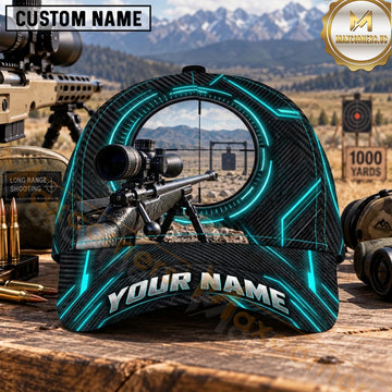 Maxcorners Long Range Shooting Precision Rifle Cyan Neon Rings Personalized Name 3D Cap