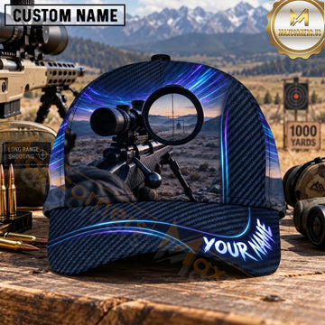 Maxcorners Long Range Shooting Rifle Scope Electric Blue Carbon Fiber Personalized Name 3D Cap