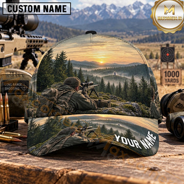 Maxcorners Long Range Shooting Precision Marksman Mountain Forest Sunrise Personalized Name 3D Cap