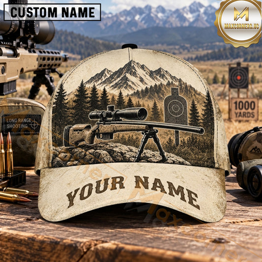 Maxcorners Long Range Shooting Target Rifle Vintage Alpine Landscape Personalized Name 3D Cap