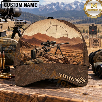 Maxcorners Long Range Shooting Precision Rifle Sepia Desert Mountains Personalized Name 3D Cap